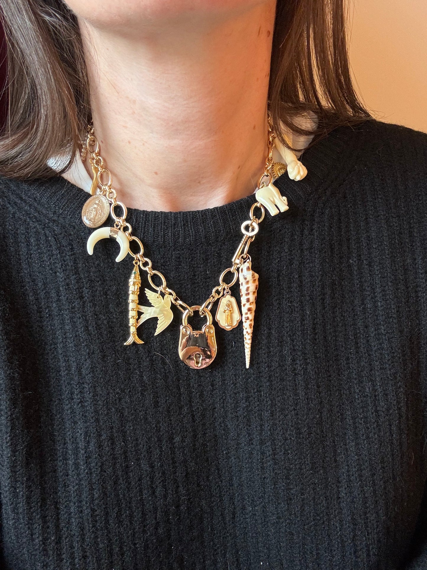 Collana Charms Lucchetto Avorio