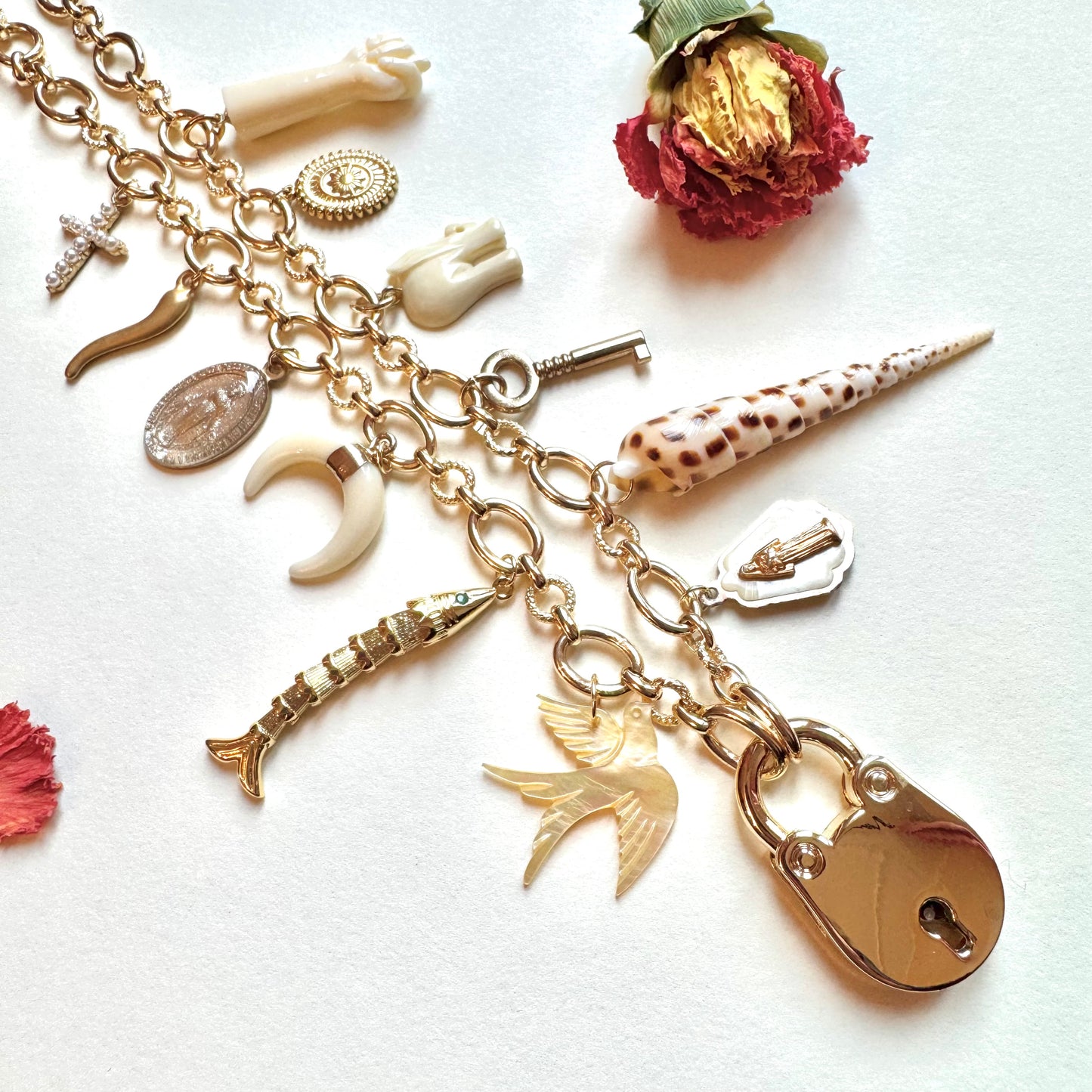 Collana Charms Lucchetto Avorio